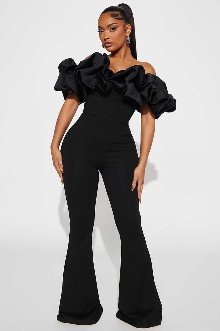 Charming Black Strapless Off-the-Shoulder Long Jump Suit