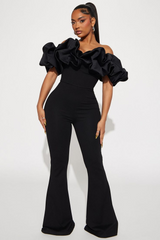 Charming Black Strapless Off-the-Shoulder Long Jump Suit