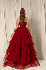 Burgundy Mermaid Sleeveless Layers Sleeveless Evening Dress Strapless