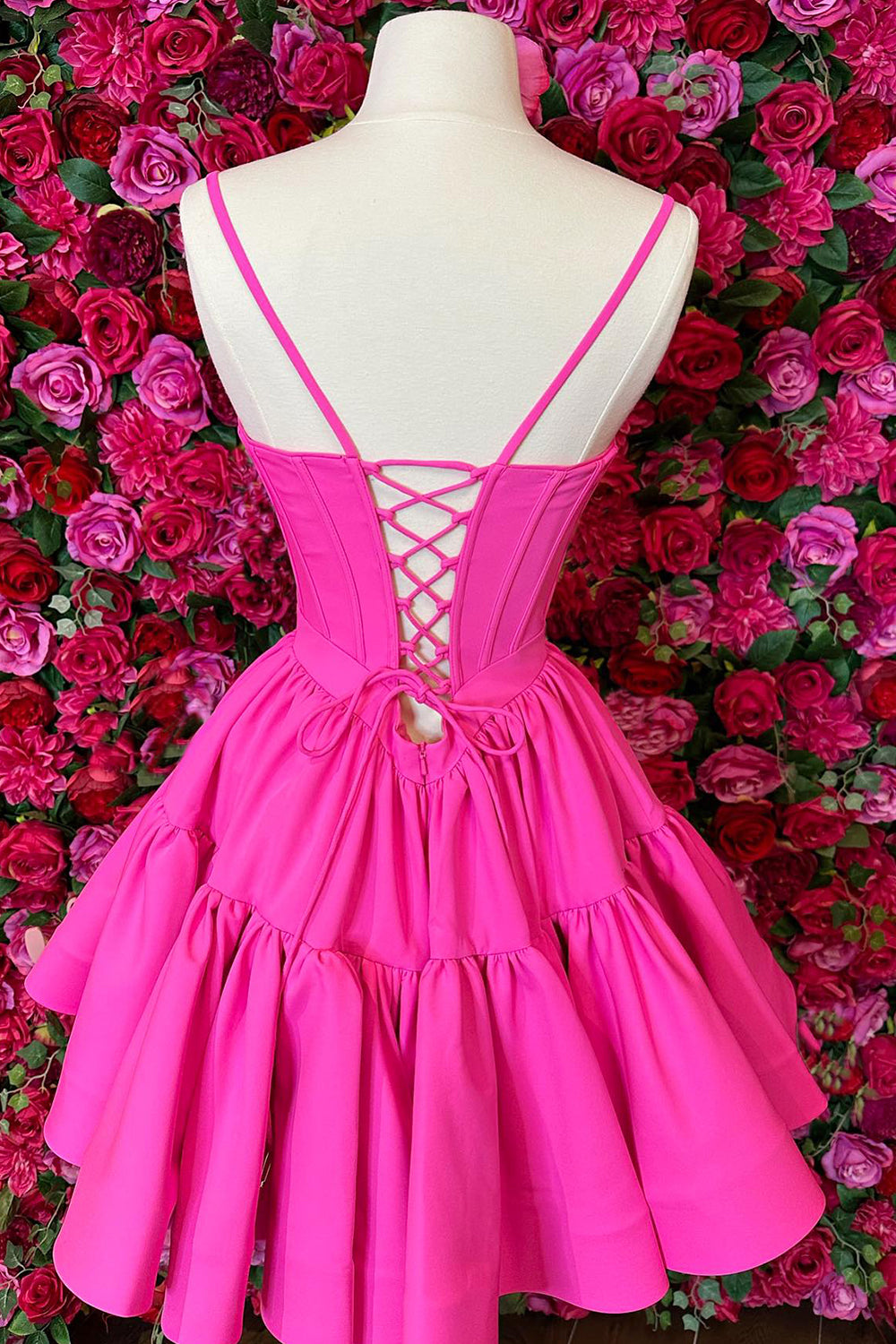 Red A Line Spaghetti Straps Short Satin Homecoming Dress/Mini Dress