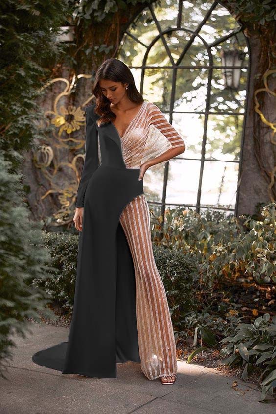 White Asymmetric V-Neck Jumpsuit Distinctive Women's Party Jump Suit