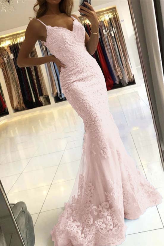 Spaghetti-Straps Mermaid Sky Blue Evening Dress