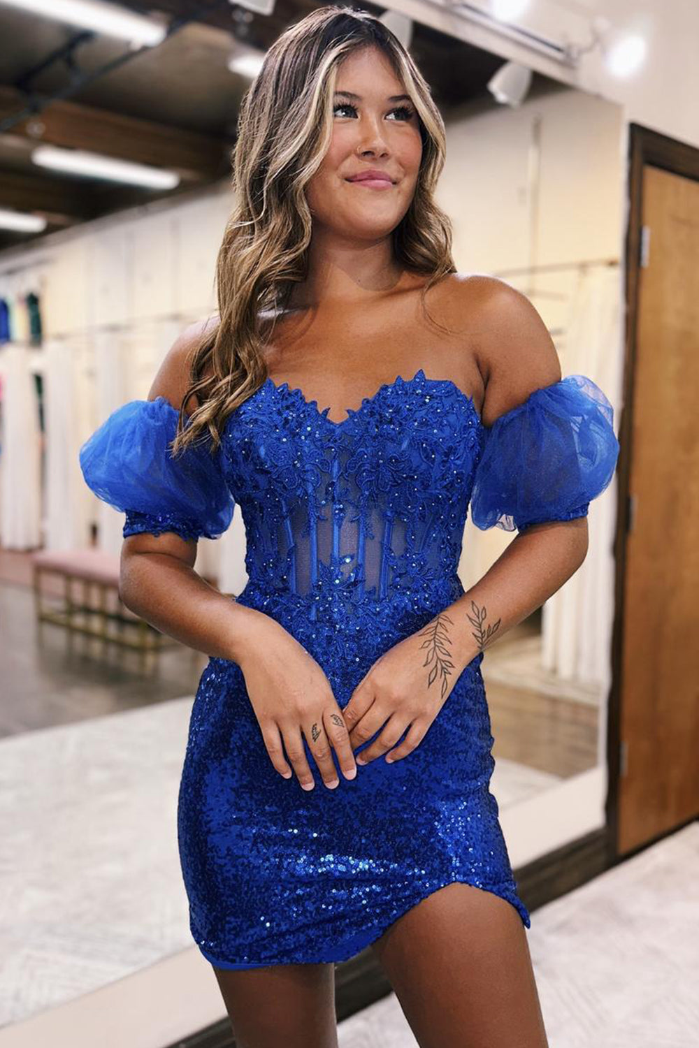 Sparkly Pink Tight Corset Sequined Short Homecoming Dress/Mini Dress with Lace