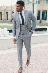 New Arrival Grid Notch Lapel Western Suits for Wedding with Three-Piece
