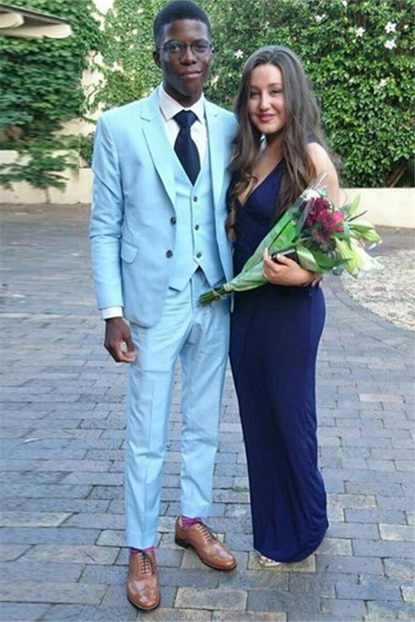 Glitter Blue Prom Party Suits for Guy with Three Pieces