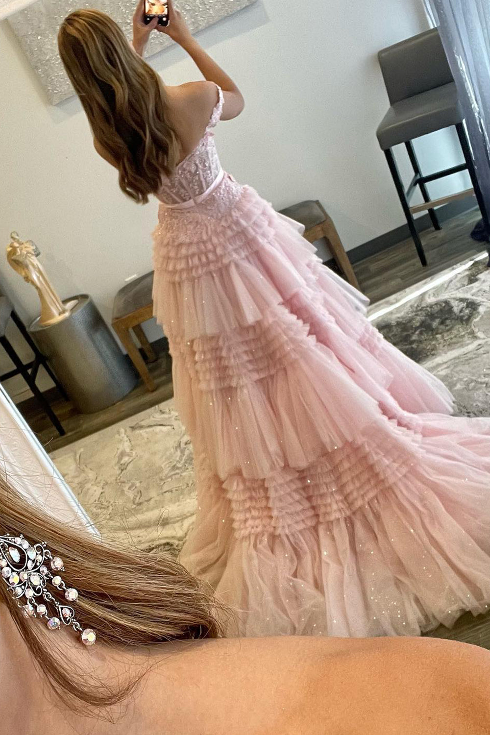 Lilac Long Prom Dress with Ruffles 鈥?Off-the-Shoulder A-Line Princess Style