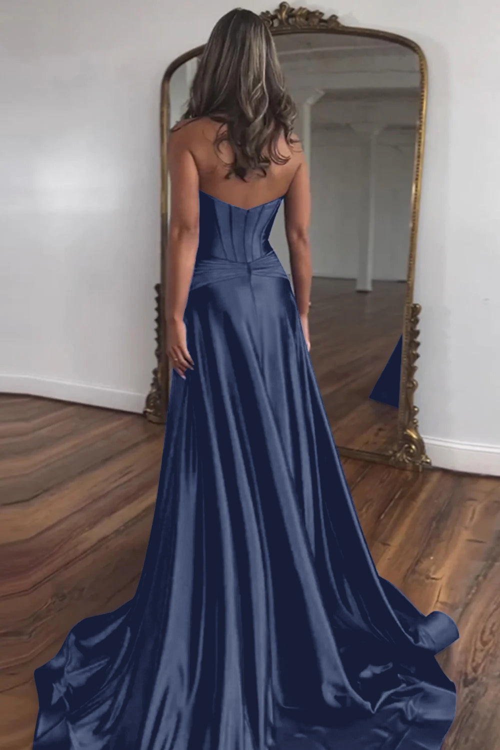 Elegant Blue Sweetheart Corset Prom Dress with A-Line Skirt and Front Split