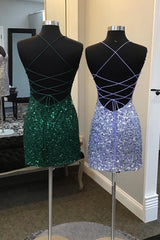 Sparkly Dark Green Sequin Tight Homecoming Dress/Mini Dress with Fringes