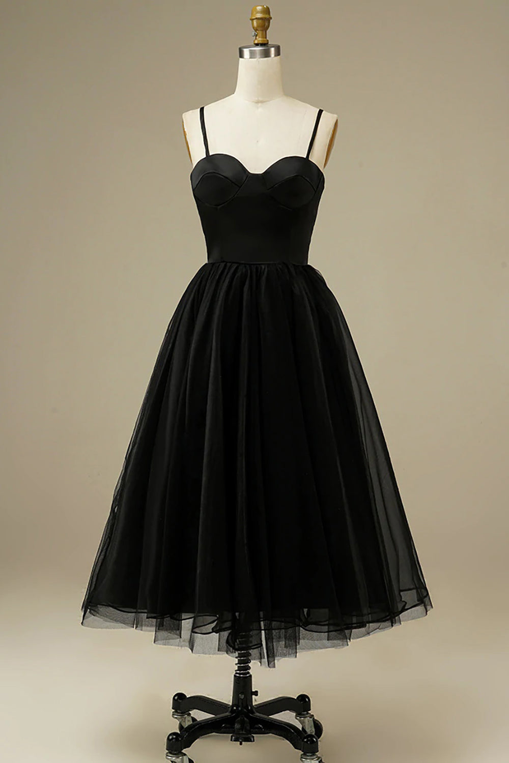 Simple Black Tulle Midi Dress in A-line Style