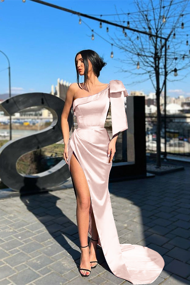 Purple Mermaid One-Shoulder Long Evening Dress With Split