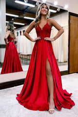 Long Green Prom Dress with Spaghetti Straps and Appliques in A-Line Style