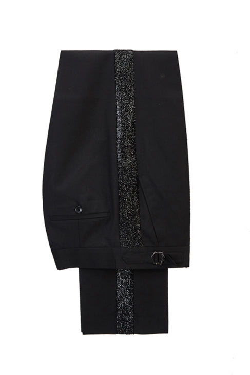 Chic Sky Blue Stitching Two-Piece Sparkle Black Peak Lapel Wedding Suit for Men