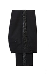 New Arrival Peak Lapel Bright Red Stitching Sparkle Black Fashion Wedding Tuxedo