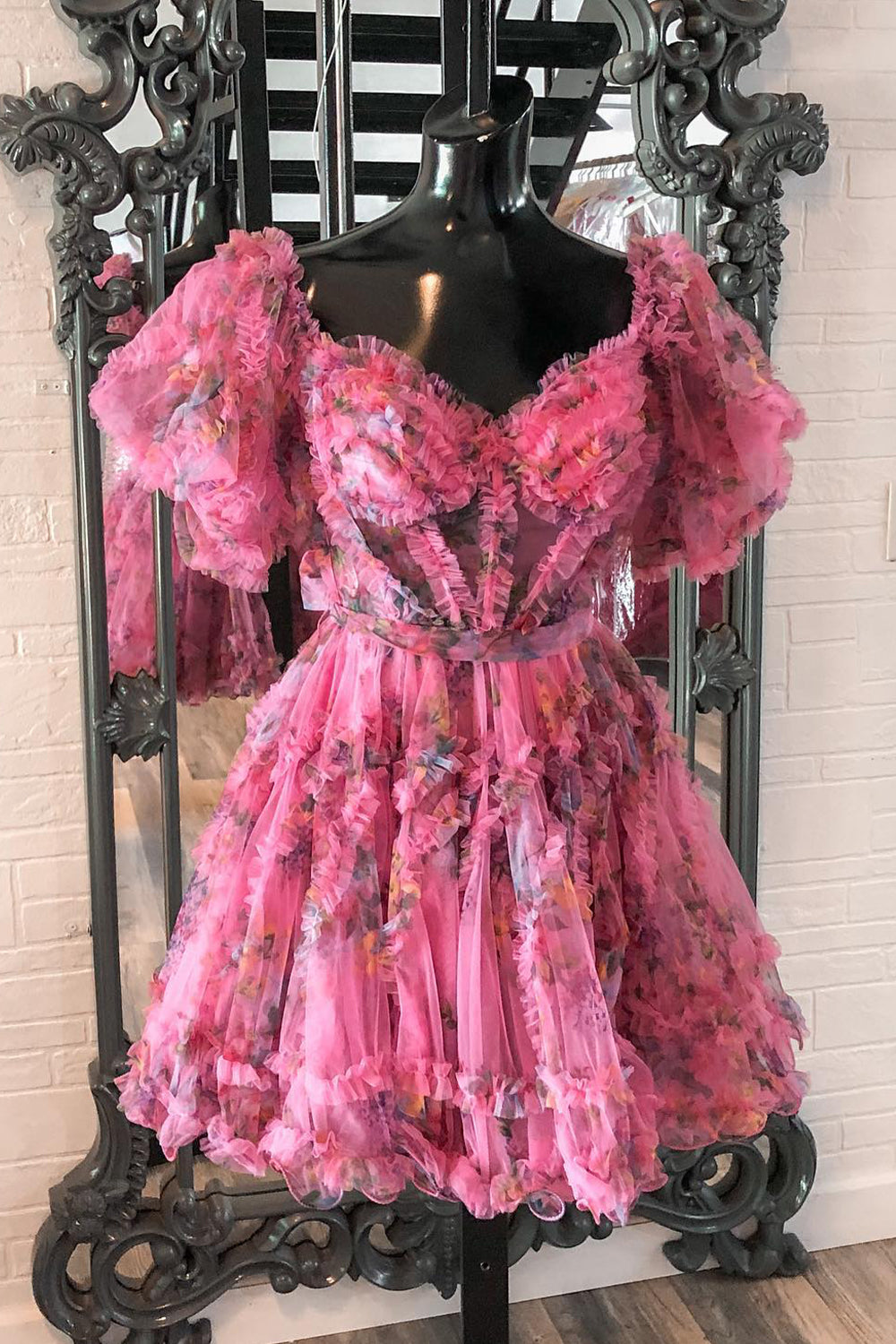 Lavender Floral A-Line Short Homecoming Dress/Mini Dress