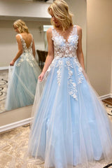 A-Line Prom Dress with Appliques in a V-Neck Style