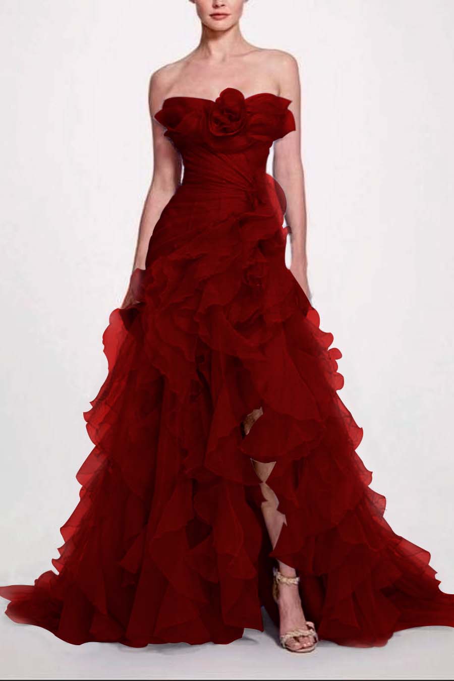 Strapless Sleeveless Long High Split Formal Dress With Pleated