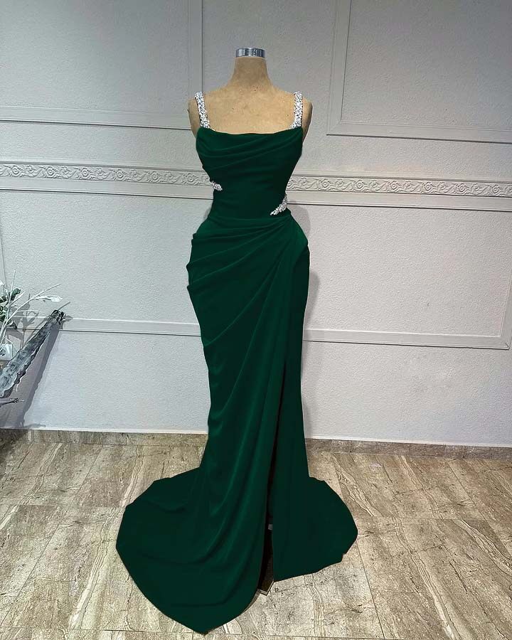 Straps Sleeveless Long Mermaid Formal Dress With Pleated Sequins