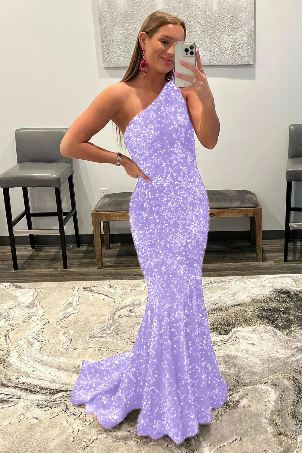 Long Prom Dress with Burgundy Mermaid Sequins