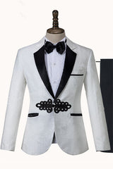 Gorgeous Shawl Lapel Knitted Button Wedding Tuxedo with White Jacquard