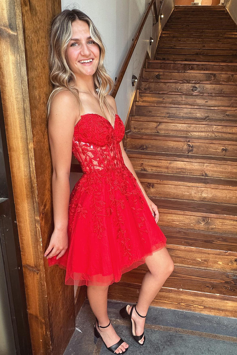 Sparkly Fuchsia Corset A-Line Tulle Short Homecoming Dress/Mini Dress with Lace