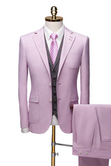 Classic Purple Three-Piece Wedding Suit with Notched Collar