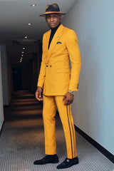 Fashion Yellow Peaked Lapel Bespoke Business Suit for Prom Double-Breasted
