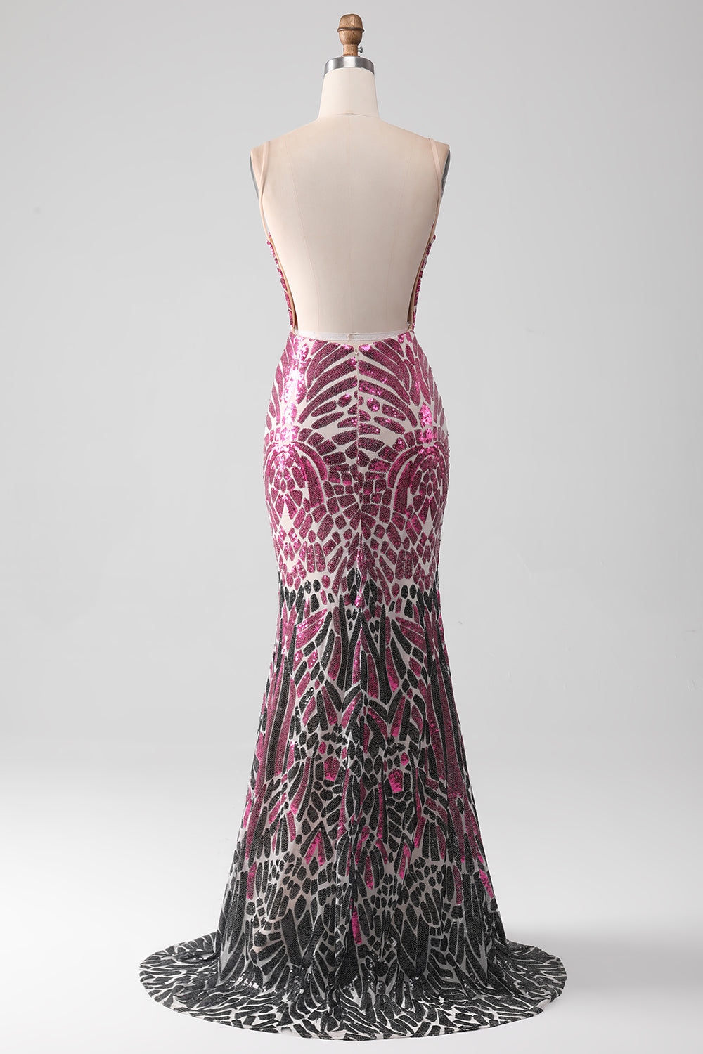 Elegant Pink Sequined Mermaid Prom Gown with Spaghetti Straps