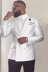 Addison White Peaked Lapel Wedding Groom Suits with Double-Breasted
