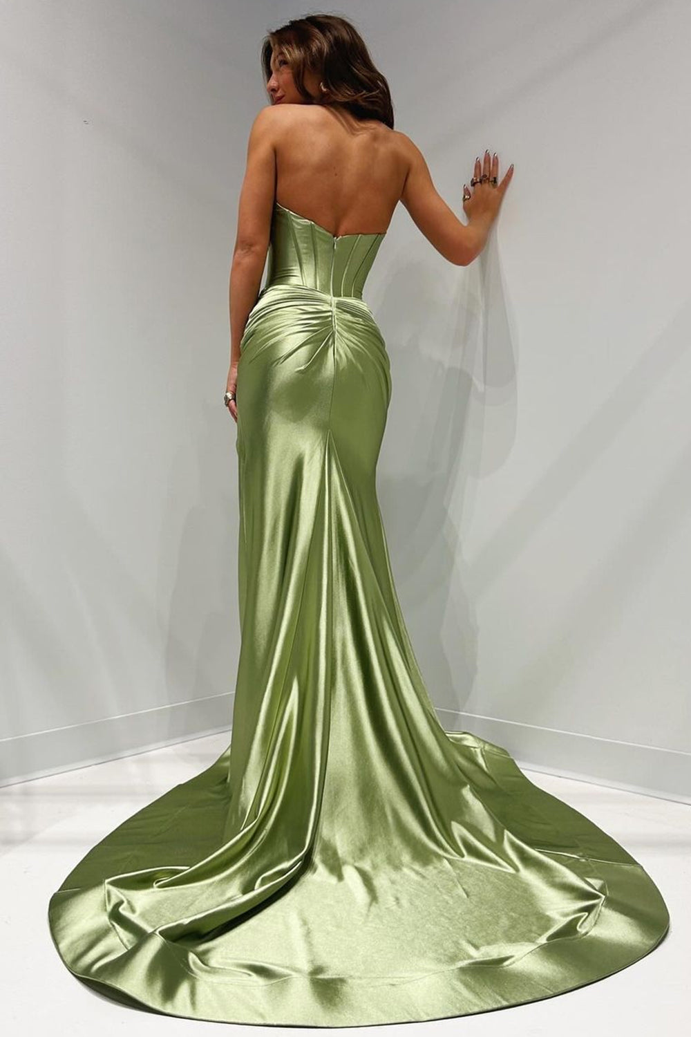 Long Sweetheart Purple Satin Mermaid Prom Dress with Corset and Split