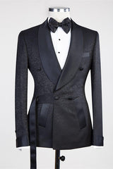 Black Shawl Lapel Double-Breasted Jacquard Wedding Suit