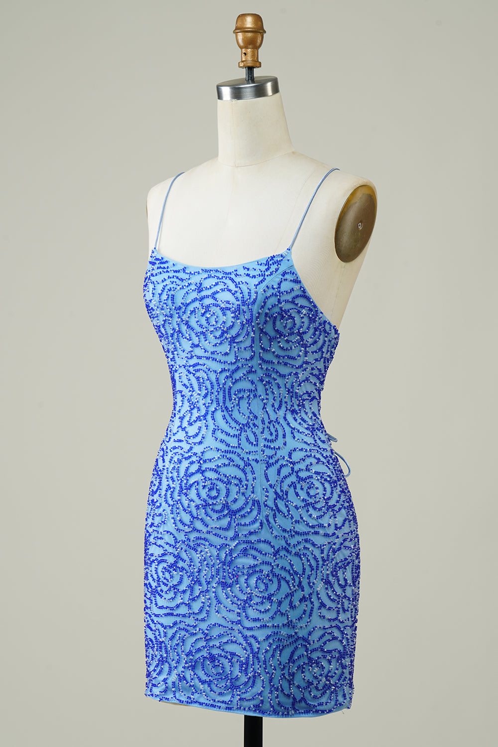 Sparkly Blue Beaded Lace-Up Back Tight Short Homecoming Dress/Mini Dress