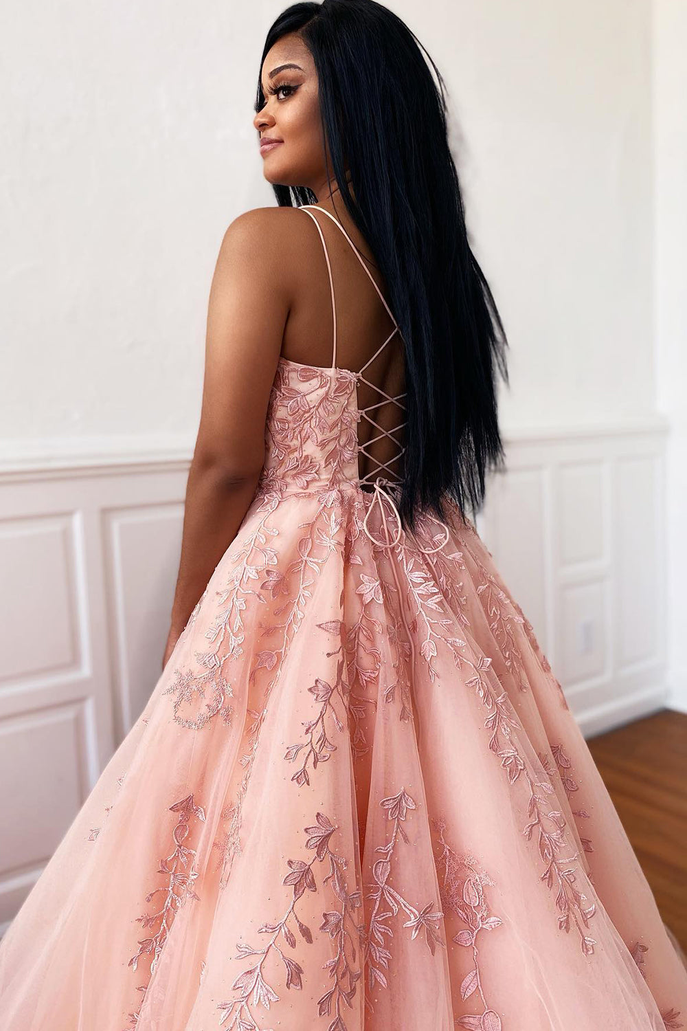 Red Princess Prom Dress with Spaghetti Straps
