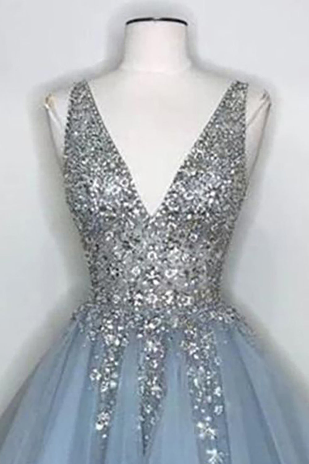 Blue V Neck Homecoming Dress/Mini Dress With Beadings