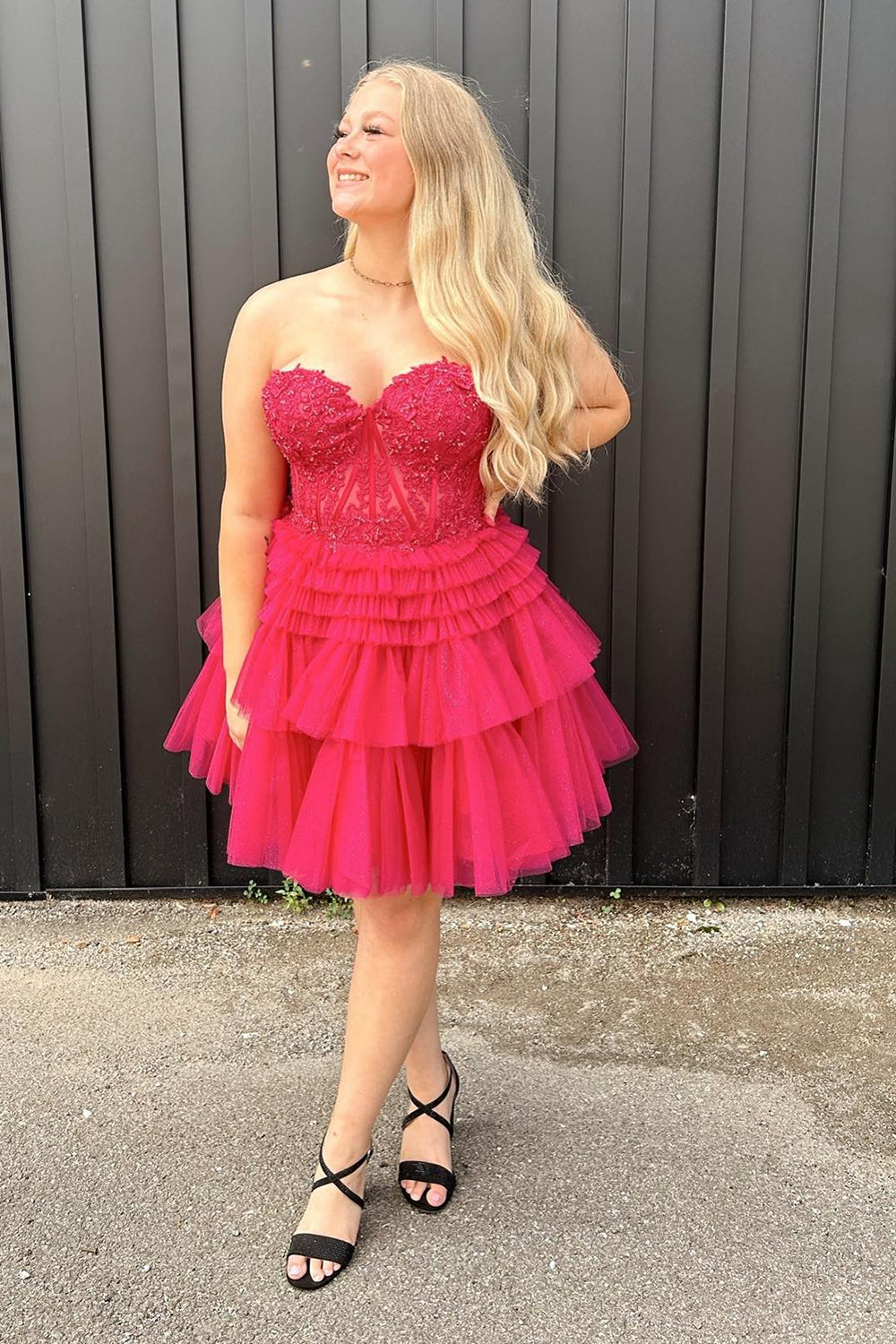 Sparkly Lilac Corset A Line Tiered Short Homecoming Dress/Mini Dress with Lace