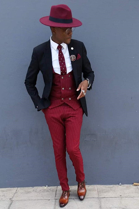 Glamorous Slim Fit Striped Wedding Suits for Groom and Groomsmen with Three Pieces