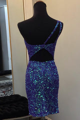 Sparkly Dark Blue Sequin Open Back Tight Short Homecoming Dress/Mini Dress