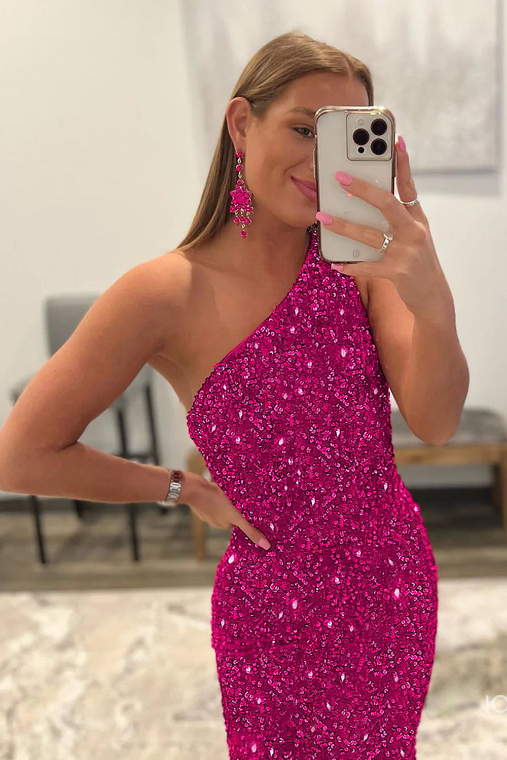 Long Mermaid Prom Dress with Coral Sequins