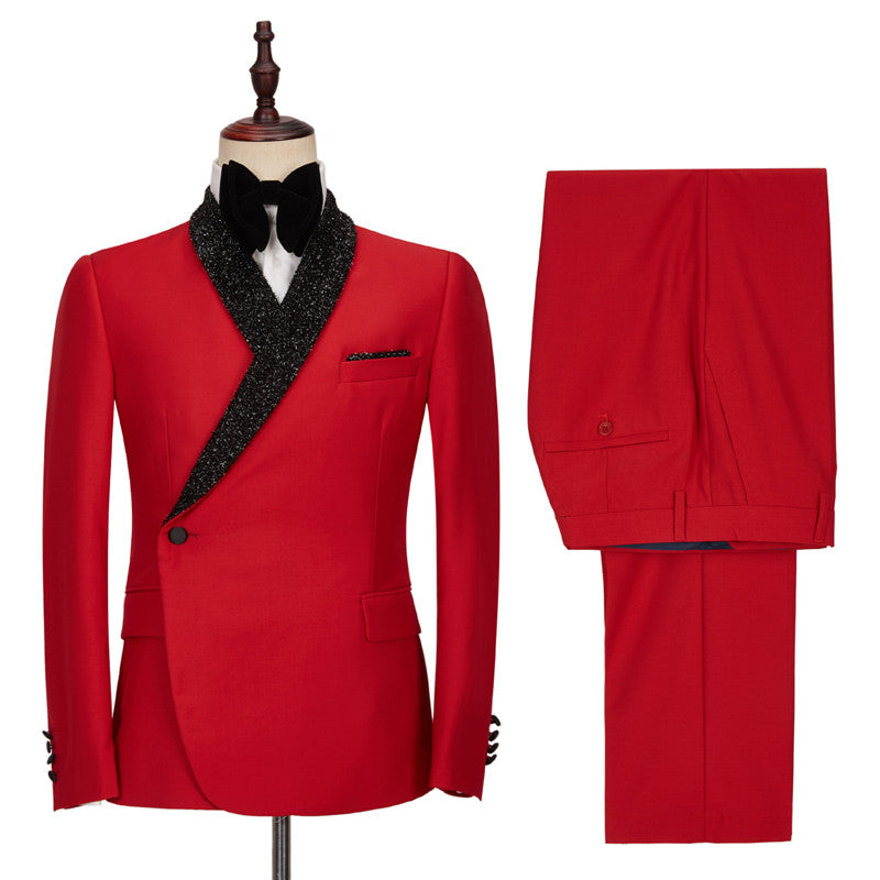 Fashion Slim Fit Axel Red Shawl Lapel Men's Suits for Men