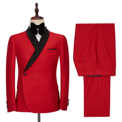 Fashion Slim Fit Axel Red Shawl Lapel Men's Suits for Men