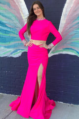 Long Prom Dress with Round Neck in Yellow 2-Piece Set