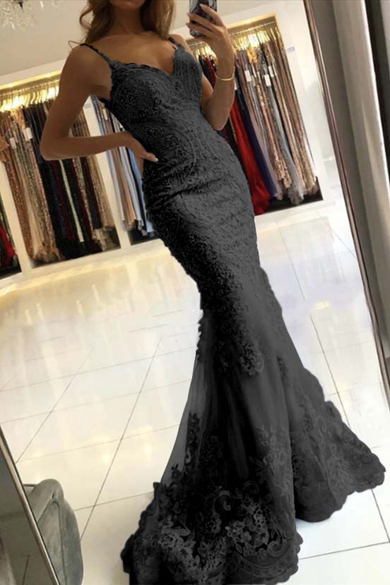 Spaghetti-Straps Mermaid Sky Blue Evening Dress