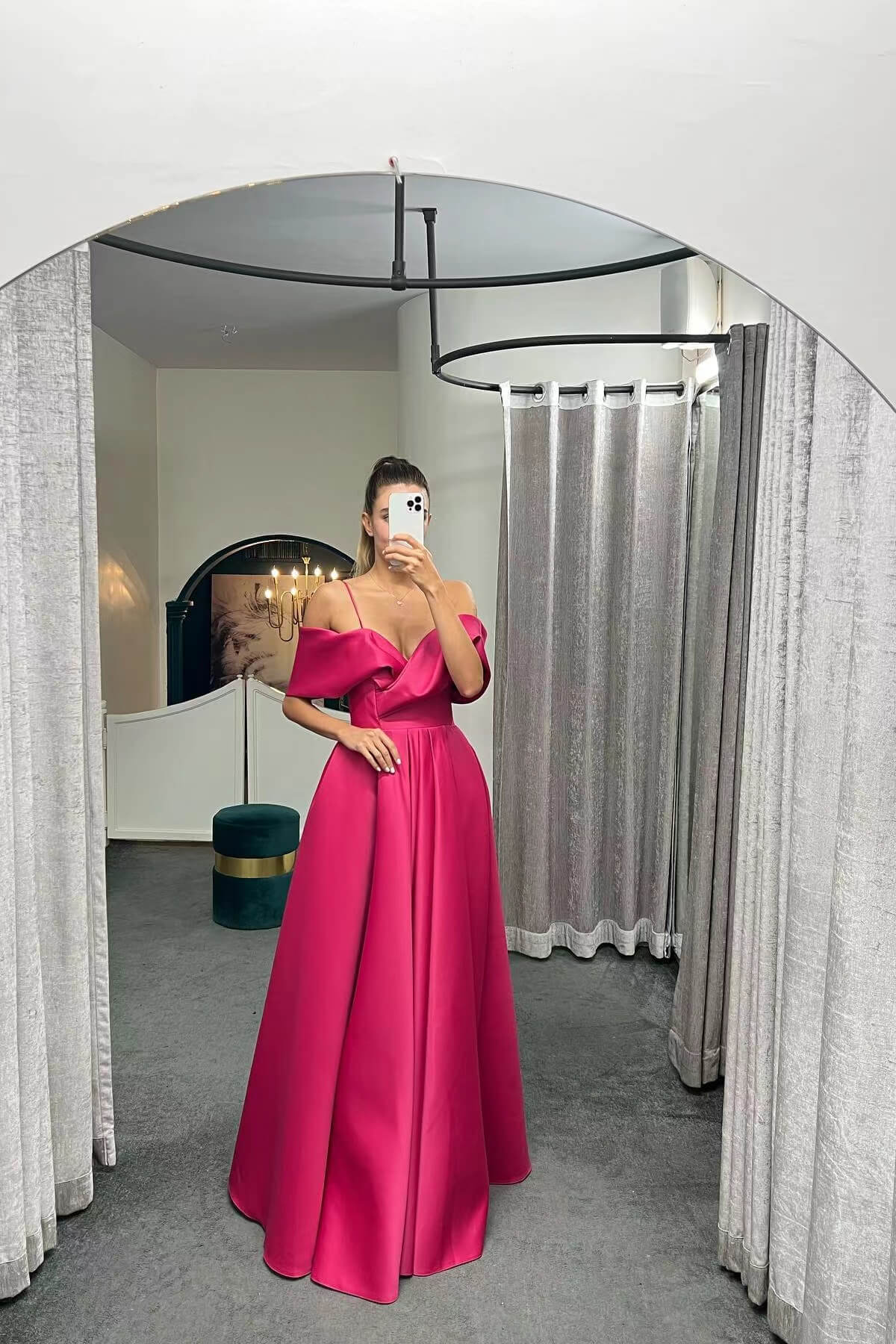 Off-The-Shoulder Spaghetti-Straps A-Line Lace-Up Back Long Evening Dress
