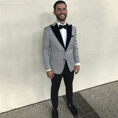 Formal Grey Slim Fit Black Peaked Lapel Business Men's Suits