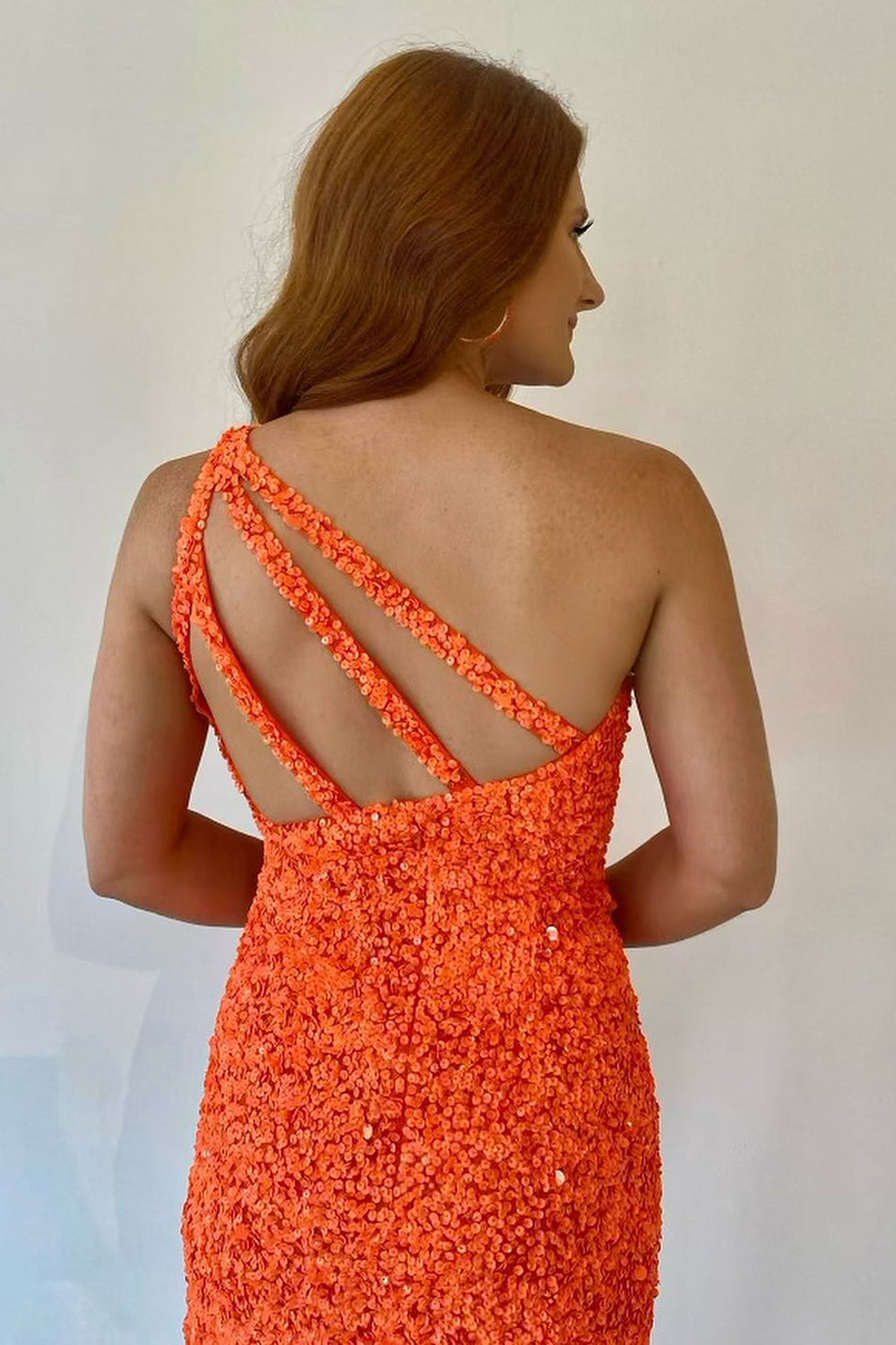 Orange One Shoulder Sequined Homecoming Dress/Mini Dress