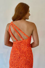Orange One Shoulder Sequined Homecoming Dress/Mini Dress