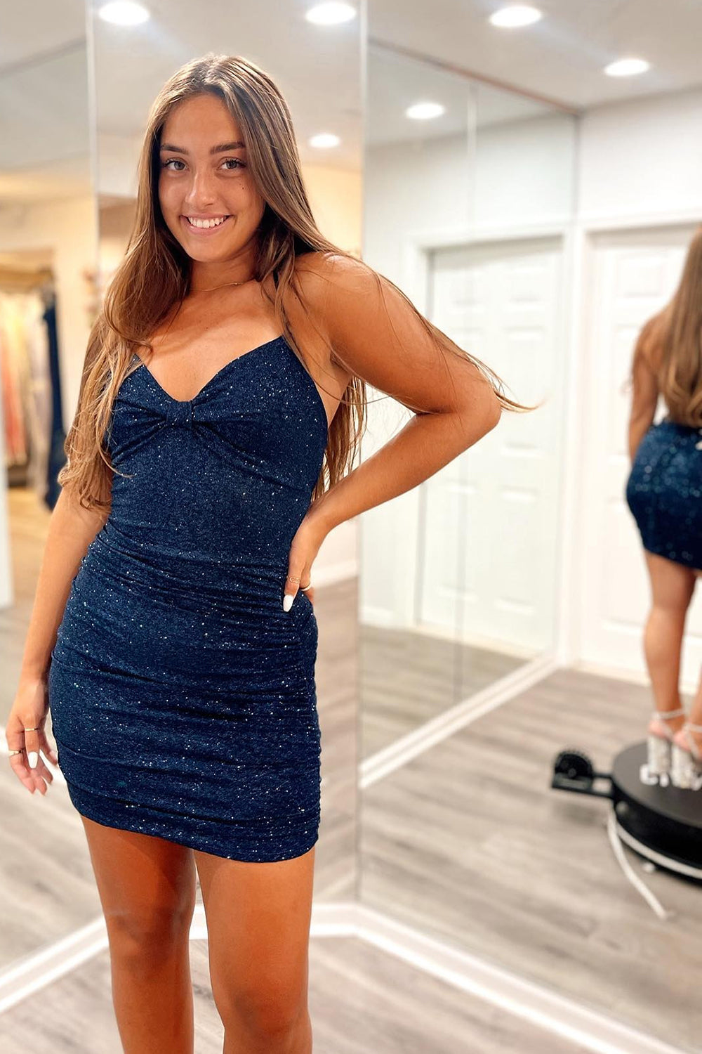 Sparkly Dark Green Sequins Lace-Up Tight Homecoming Dress/Mini Dress