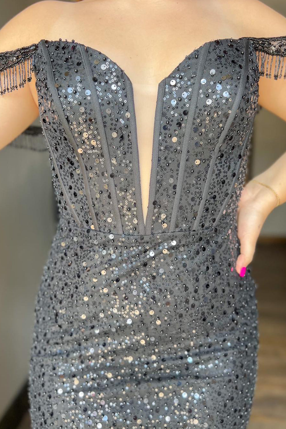 Sparkly Dark Red Beaded Corset Sequins Fringed Tight Homecoming Dress/Mini Dress