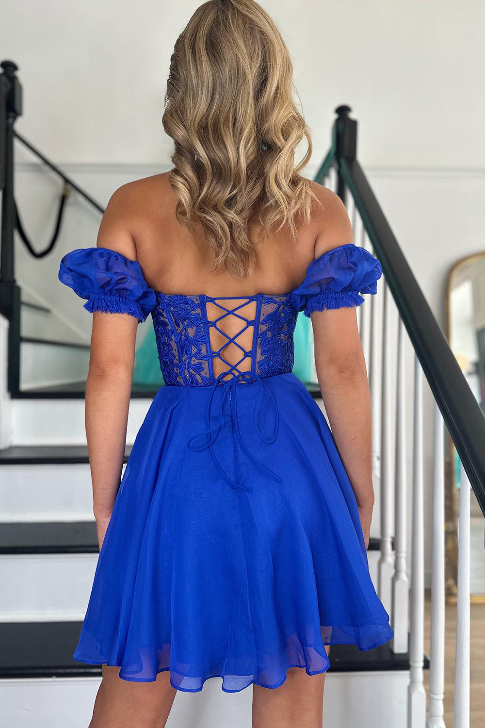 Sparkly Fuchsia Lace-Up Back A-Line Short Homecoming Dress/Mini Dress with Lace