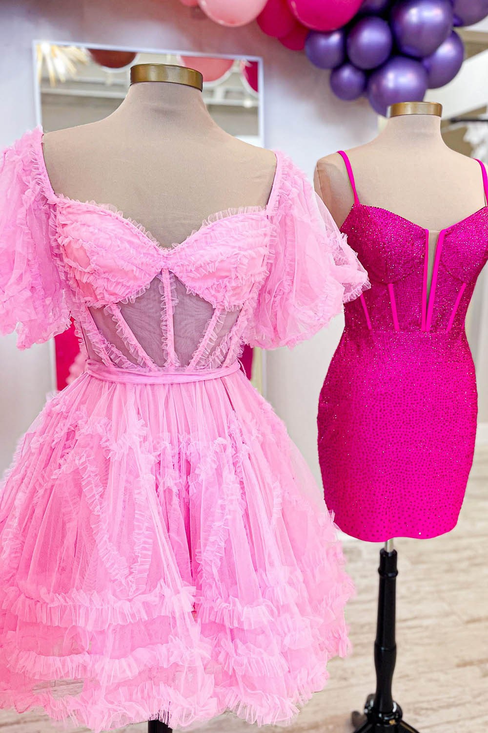 Fuchsia Corset A-Line Short Homecoming Dress/Mini Dress