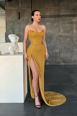 Sequins Sweetheart Mermaid Long Evening Dress With Split